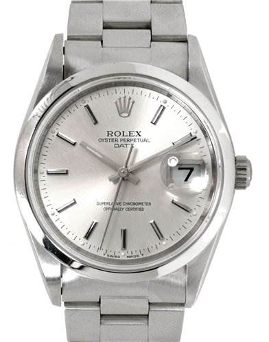 This image shows the front view of a Rolex Date 15200 Men's Stainless Steel Silver Dial 15200 Men's Stainless Steel Silver Dial model watch, displaying its silver dial, date window, and stainless steel bracelet.