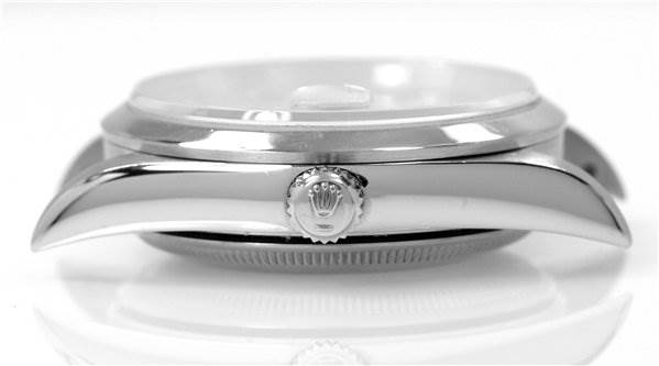 The image shows a side view of a Rolex Date 15200 Men's Stainless Steel Silver Dial 15200 Men's Stainless Steel Silver Dial model watch, highlighting the crown and bezel.