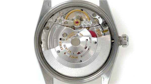 The image shows an open rear view of the Rolex Date 15200 Men's Stainless Steel Silver Dial 15200 Men's Stainless Steel Silver Dial model watch, revealing the internal mechanical movement.