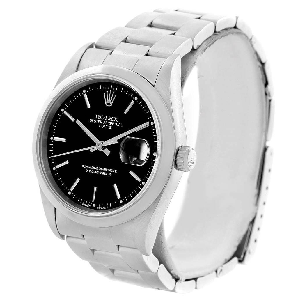 The image shows a front view of a Rolex Date 15200 Men
s Stainless Steel Black Dial 15200 Men
s Stainless Steel Black Dial model watch, revealing the face, bezel, crown, and bracelet.