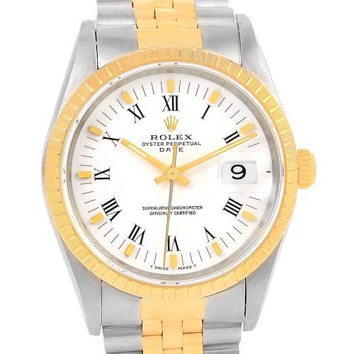 Photo of Rolex Date Mens Steel 18k Yellow Gold White Dial Watch 15223