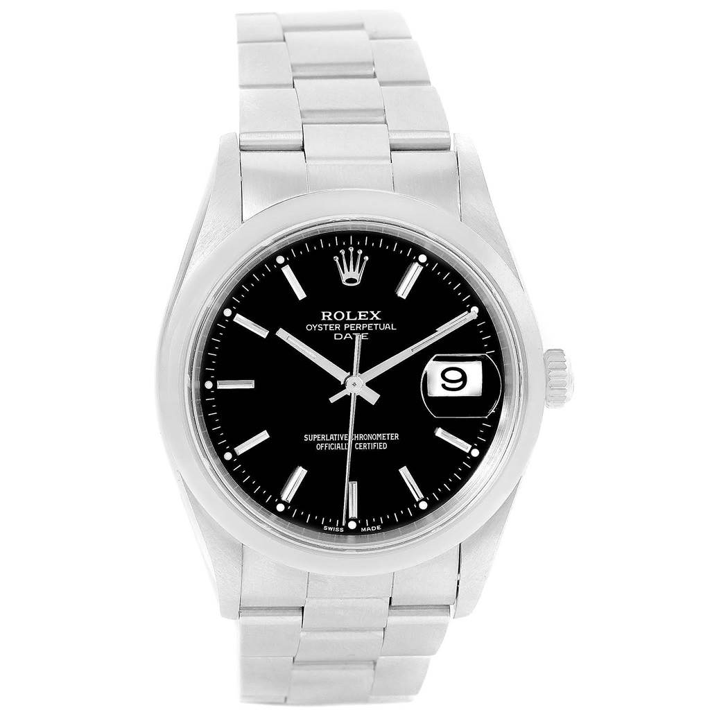 Rolex Date Black Dial Domed Bezel Steel Automatic Mens Watch 15200 ...