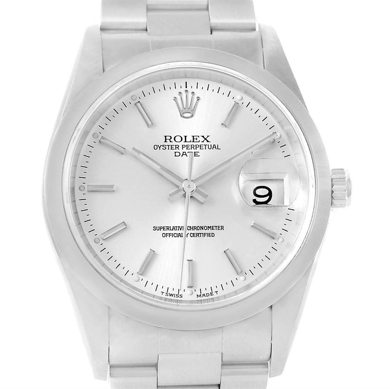 Rolex Date Silver Dial Domed Bezel Steel Automatic Mens Watch 15200 SwissWatchExpo