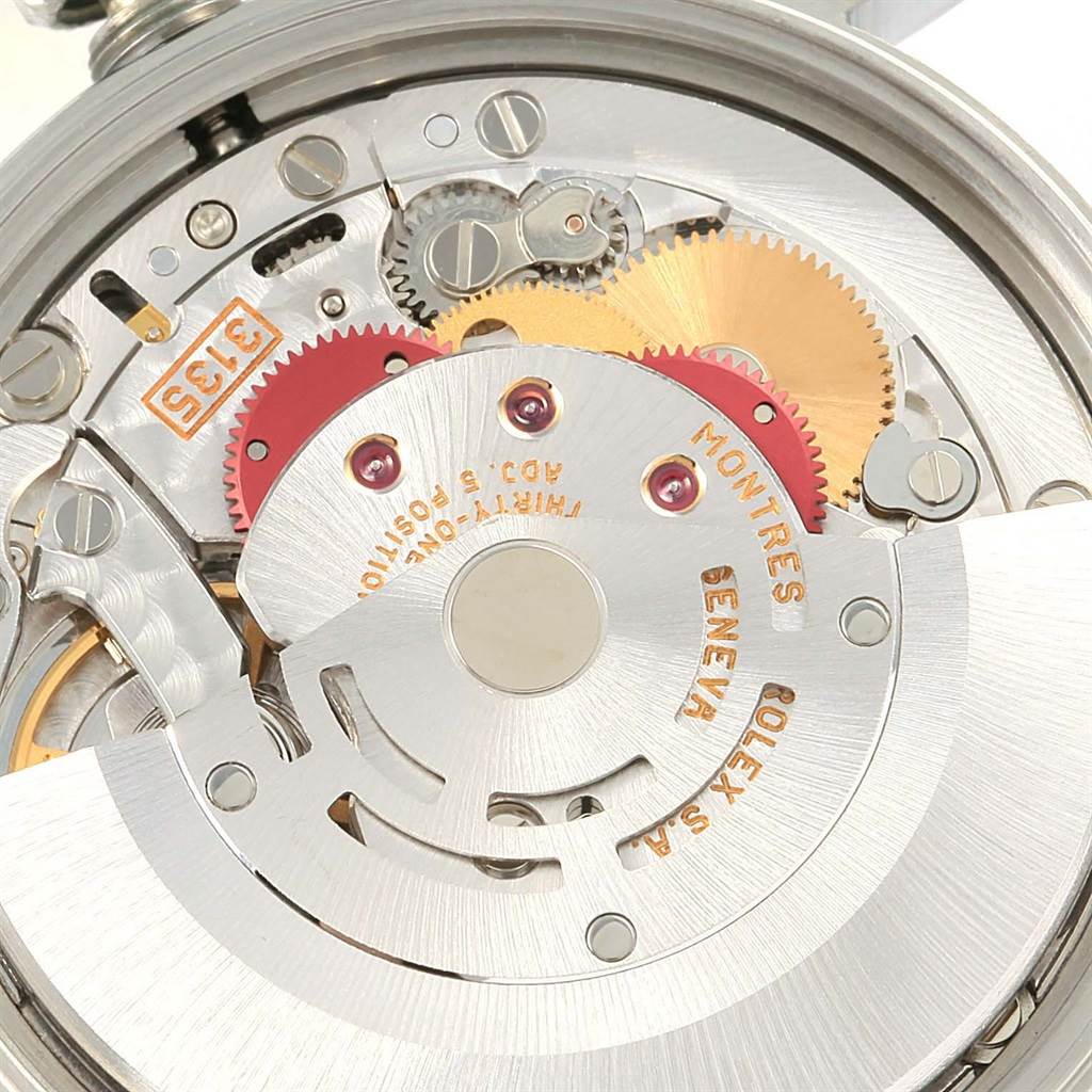 The image shows a close-up view of the movement and internal mechanism of a Rolex Date 15210 Men's Stainless Steel White Dial 15210 Men's Stainless Steel White Dial model watch.