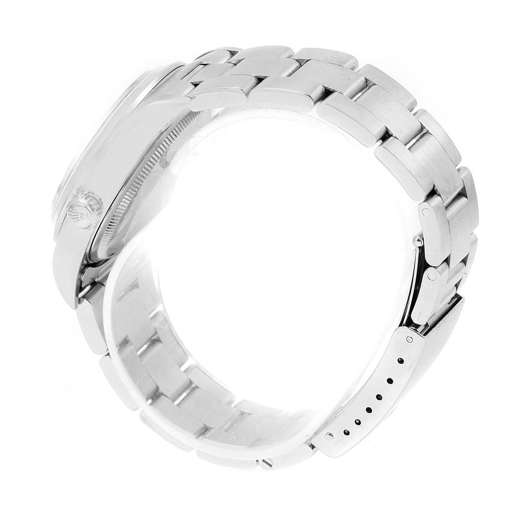 This is a side view of the clasp and bracelet of a Rolex Date 15200 Men's Stainless Steel Black Dial 15200 Men's Stainless Steel Black Dial model watch.