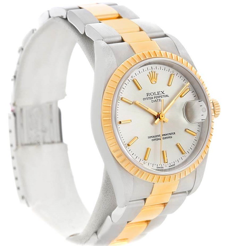 Rolex Date Mens Steel 18k Yellow Gold Silver Dial Mens Watch 15223 SwissWatchExpo