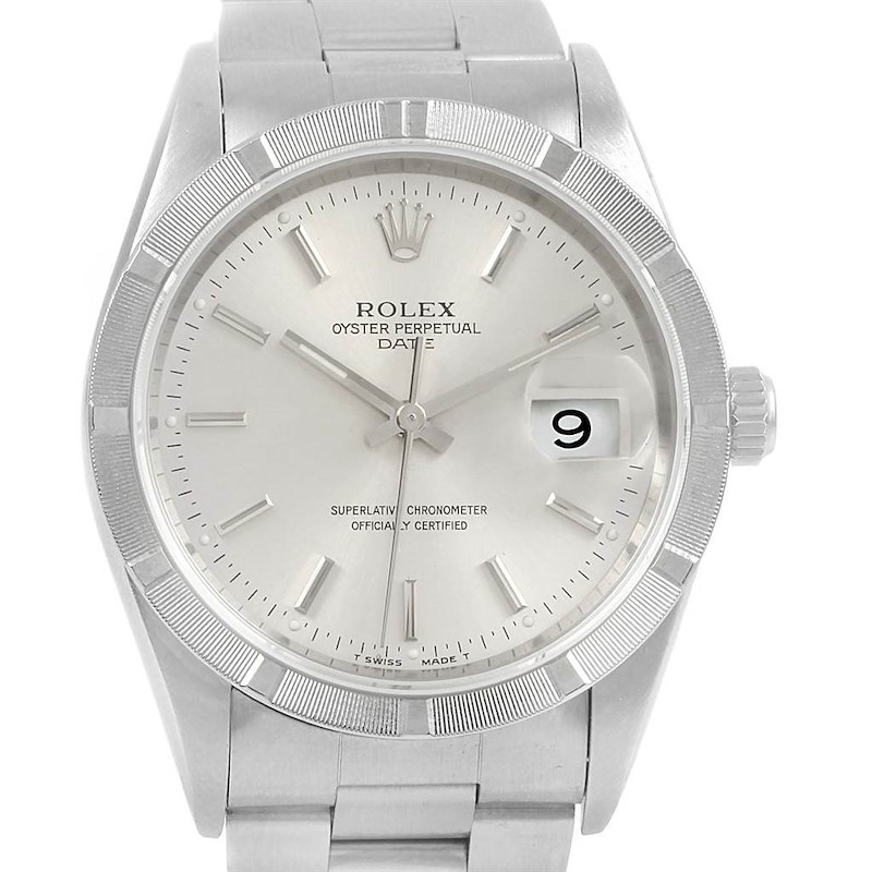 Rolex Date Silver Baton Dial Oyster Bracelet Mens Watch 15210 ...