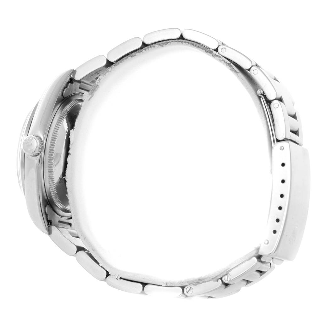 The image shows a side view of the Rolex Date 15200 Men's Stainless Steel White Dial 15200 Men's Stainless Steel White Dial model watch, highlighting the crown and bracelet.