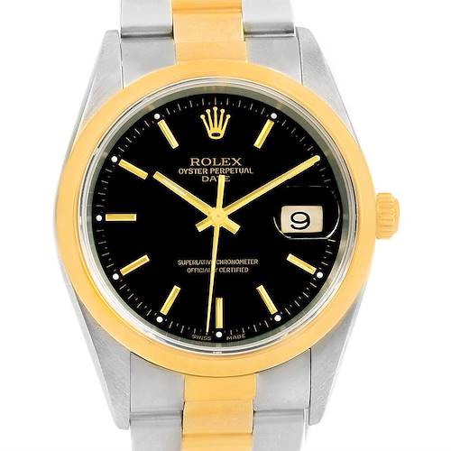 Photo of Rolex Date Mens Steel 18k Yellow Gold Black Dial Mens Watch 15203