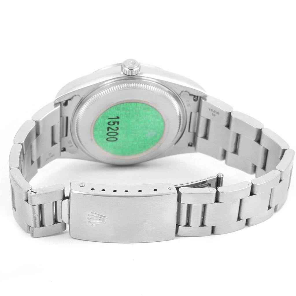 This image shows the back and bracelet, including the clasp, of a Rolex Date 15200 Men's Stainless Steel Silver Dial 15200 Men's Stainless Steel Silver Dial model watch, taken from a rear angle.