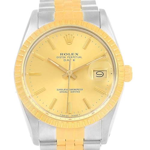 Photo of Rolex Date Mens Stainless Steel 18k Yellow Gold Watch 15053