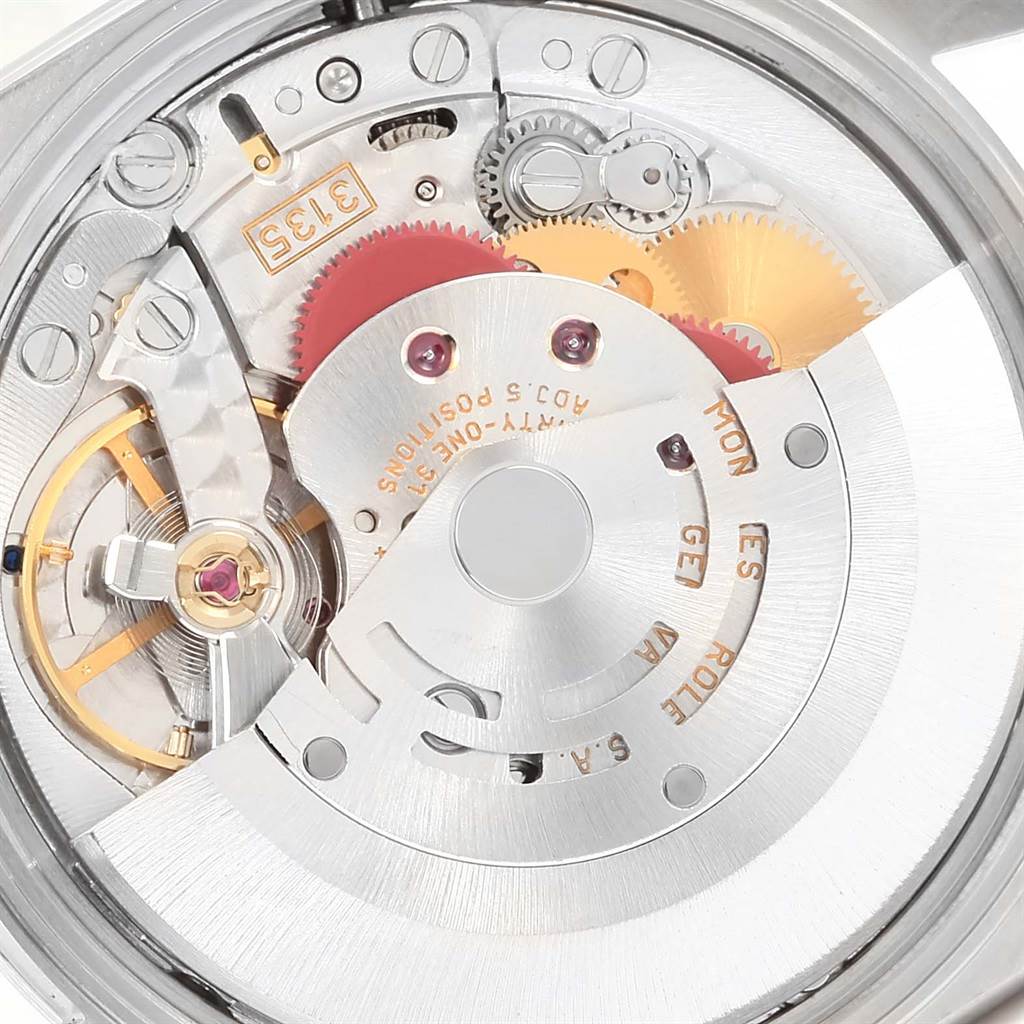 The image shows a close-up view of the movement mechanism inside a Rolex Date 15200 Men's Stainless Steel Silver Dial 15200 Men's Stainless Steel Silver Dial model watch.