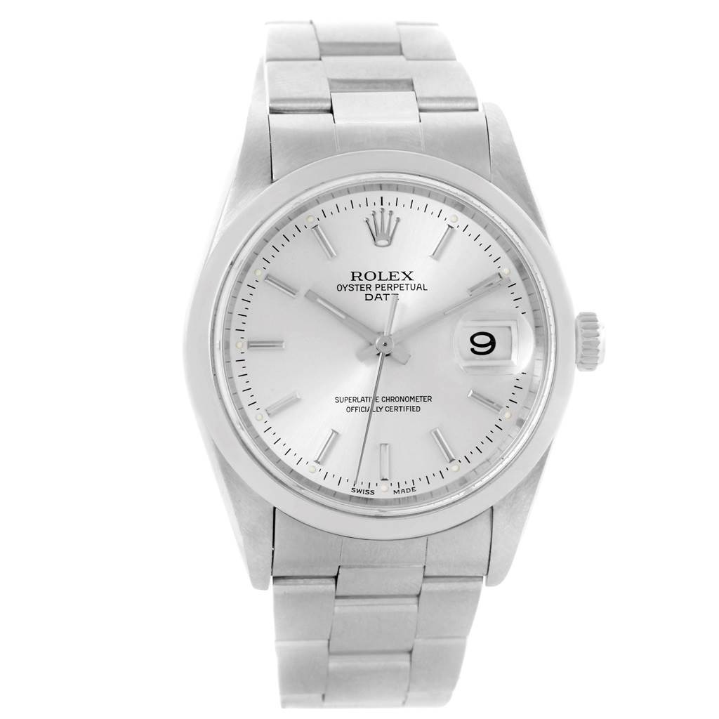 The Rolex Date 15200 Men's Stainless Steel Silver Dial 15200 Men's Stainless Steel Silver Dial model watch is shown from a front angle, displaying the face, dial, and bracelet.