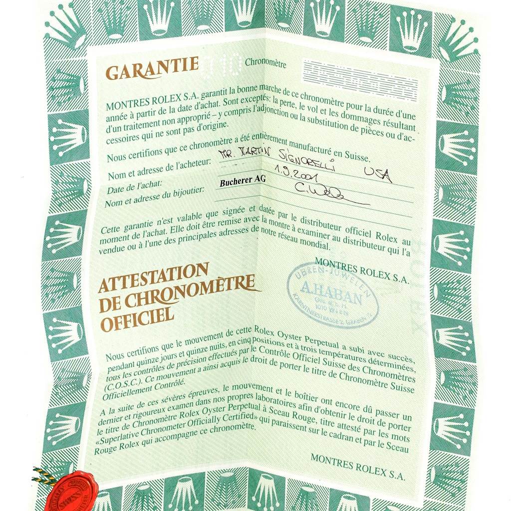 This image shows the warranty certificate for a Rolex Date 15203 Men's Steel and Gold (two tone) Grey Dial 15203 Men's Steel and Gold (two tone) Grey Dial model.