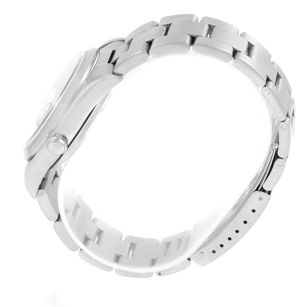 This image shows a side view of the Rolex Date 15200 Men's Stainless Steel Blue Dial 15200 Men's Stainless Steel Blue Dial model watch, highlighting its bracelet and case.