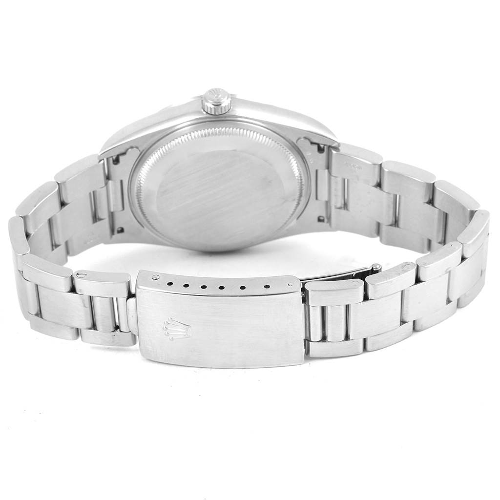 The image shows the back, clasp, and bracelet of a Rolex Date 15200 Men's Stainless Steel Blue Dial 15200 Men's Stainless Steel Blue Dial model watch, viewed from the rear.