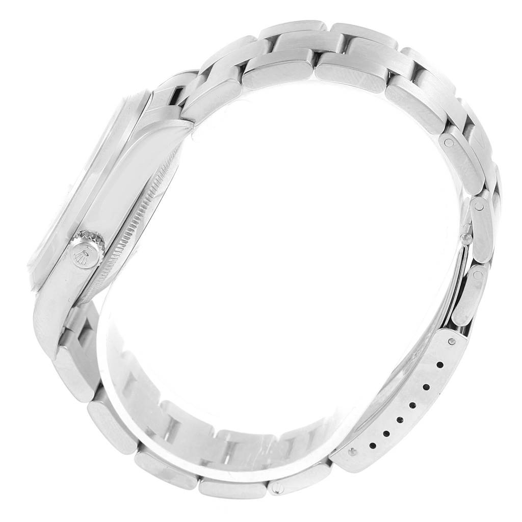 The image shows a side angle of a Rolex Date 15200 Men's Stainless Steel White Dial 15200 Men's Stainless Steel White Dial model watch, highlighting its bracelet, case, and crown.