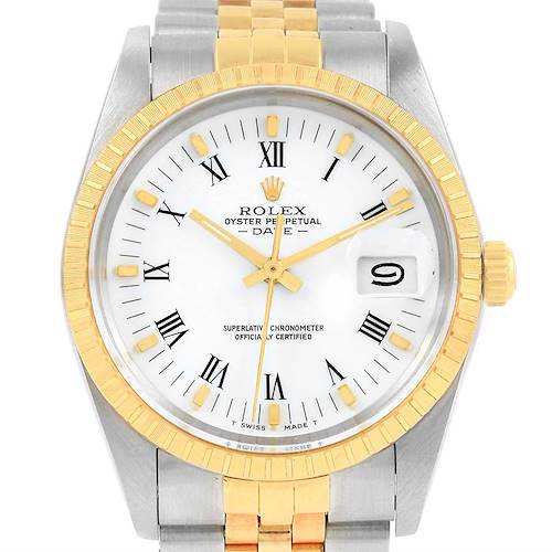 Photo of Rolex Date Mens Steel 18k Yellow Gold White Dial Mens Watch 15053