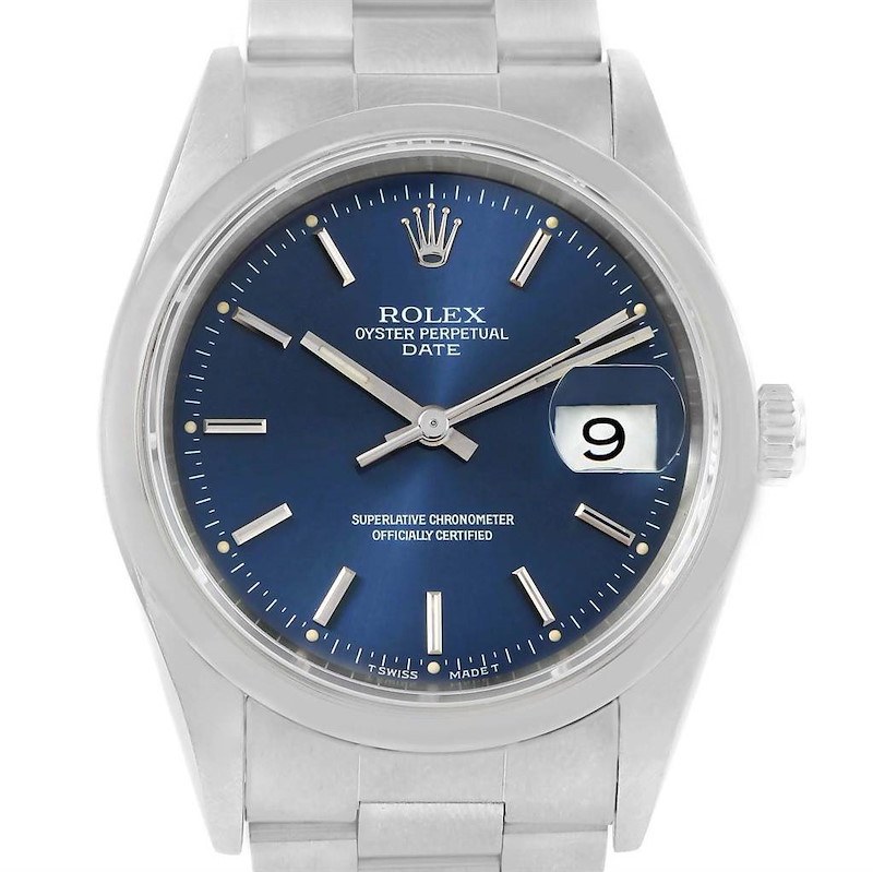 Rolex Date Blue Dial Oyster Bracelet Stainless Steel Mens Watch 15200 SwissWatchExpo