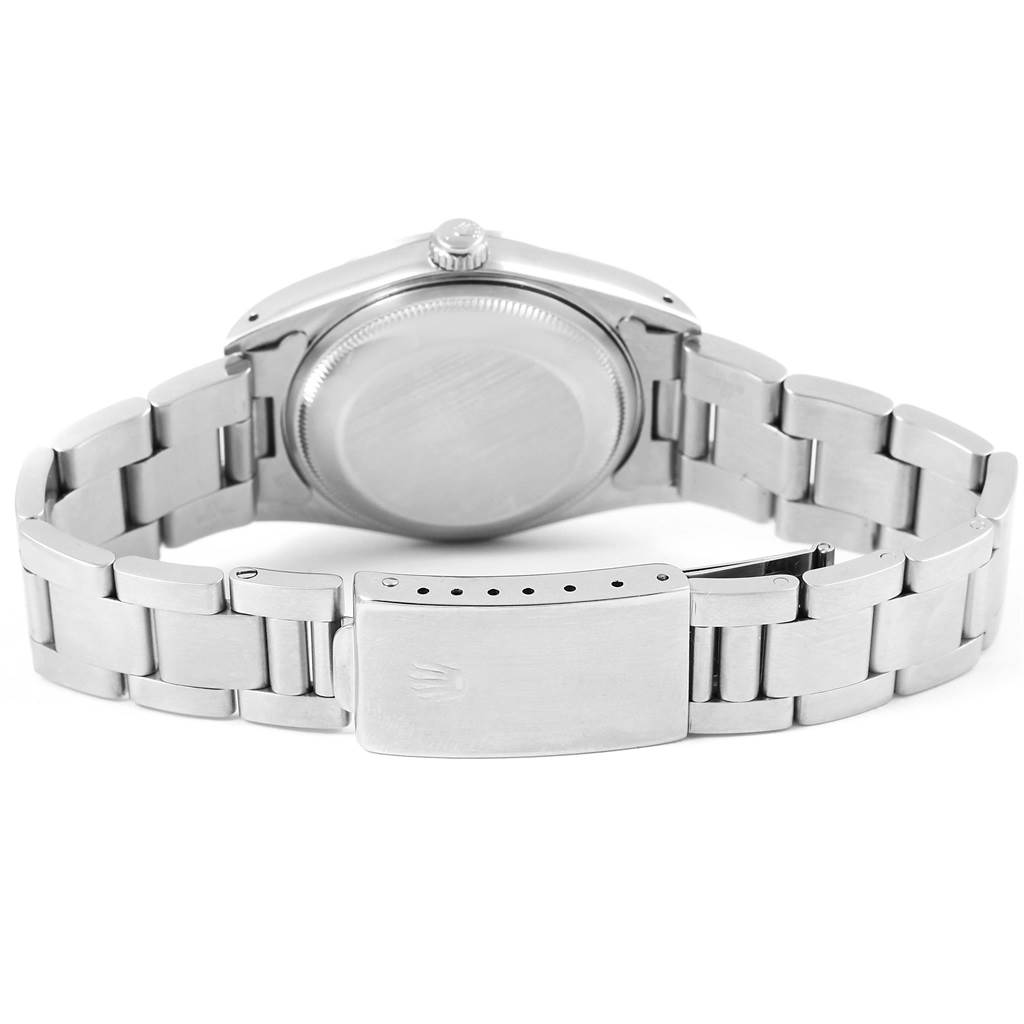 This image shows the back view of a Rolex Date 15200 Men's Stainless Steel Blue Dial 15200 Men's Stainless Steel Blue Dial model watch, highlighting the case back and bracelet clasp.