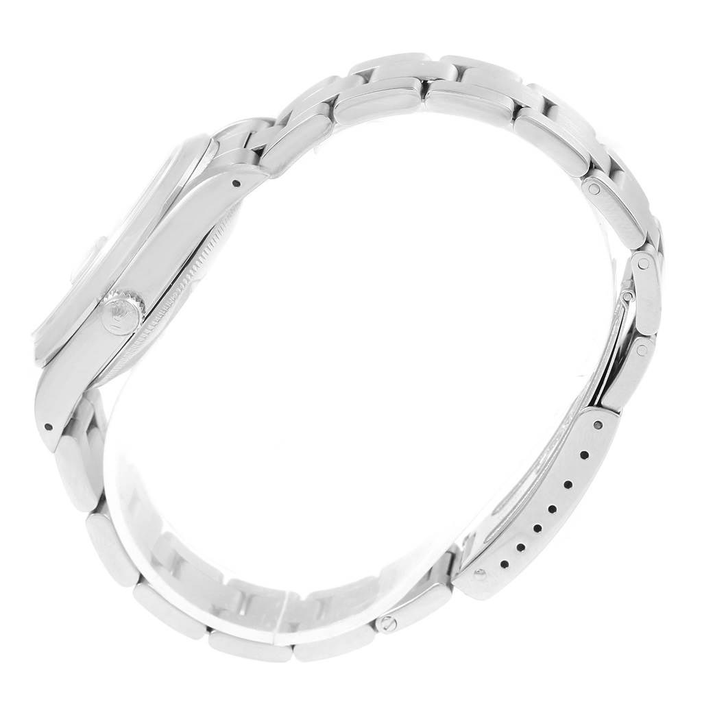 The image shows a side view of a Rolex Date 15200 Men's Stainless Steel Blue Dial 15200 Men's Stainless Steel Blue Dial model, displaying its bracelet, case, crown, and clasp.