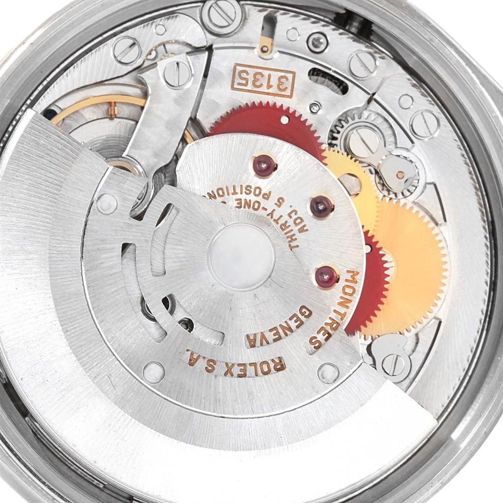 This image shows the inner mechanical movement parts of a Rolex Date 15203 Men's Steel and Gold (two tone) Blue Dial 15203 Men's Steel and Gold (two tone) Blue Dial model watch from a top-down angle.