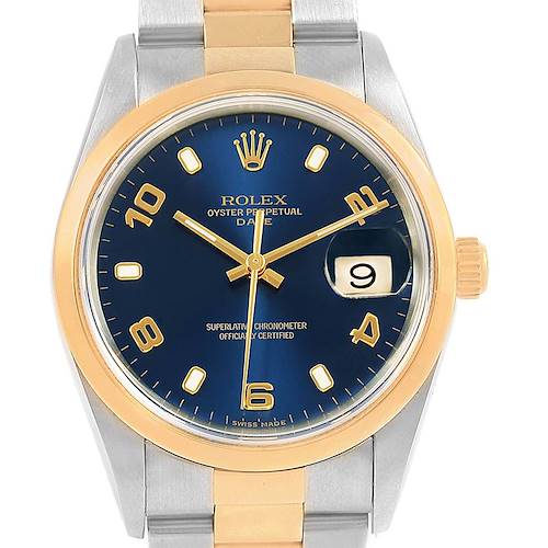 Photo of Rolex Date Mens Steel Yellow Gold Blue Dial Mens Watch 15203