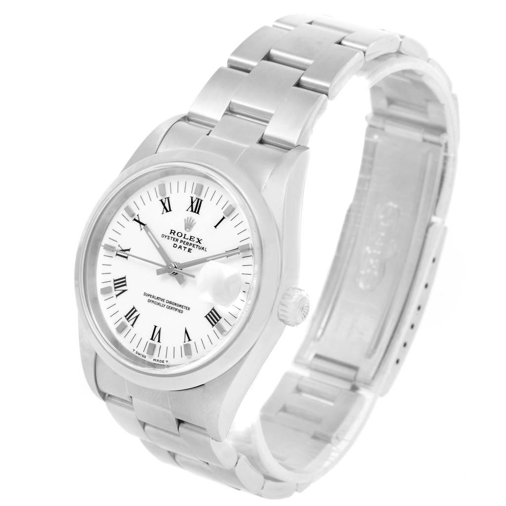 The image shows a side angle of the Rolex Date 15200 Men's Stainless Steel White Dial 15200 Men's Stainless Steel White Dial model, displaying the dial, bracelet, crown, and clasp.