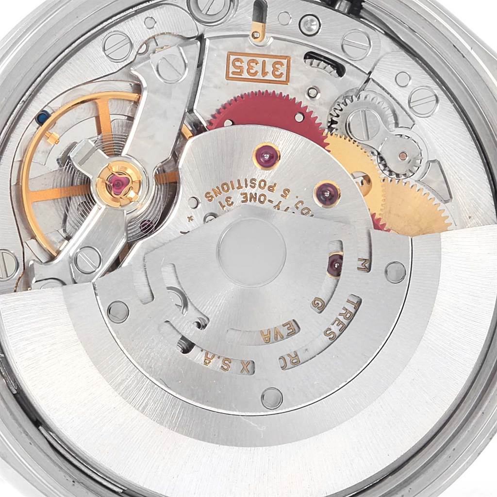 This image shows the intricate movement and internal mechanism of a Rolex Date 15200 Men's Stainless Steel White Dial 15200 Men's Stainless Steel White Dial model watch from a close-up angle.