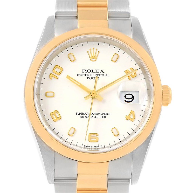 Rolex Date Steel Yellow Gold White Dial Mens Watch 15203 SwissWatchExpo