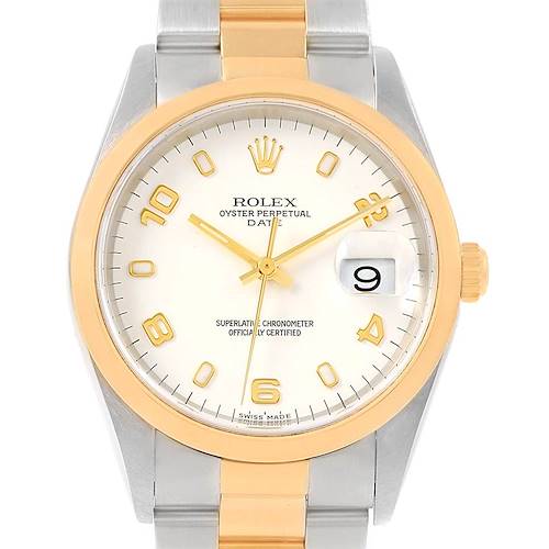 Photo of Rolex Date Steel Yellow Gold White Dial Mens Watch 15203