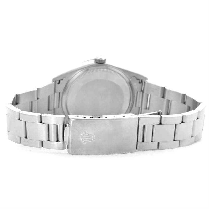 This image shows the back view of a Rolex Date 15200 Men's Stainless Steel Black Dial 15200 Men's Stainless Steel Black Dial model watch, focusing on the case back and clasp.