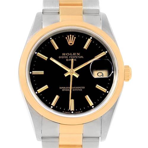 Photo of Rolex Date Steel Yellow Gold Black Dial Mens Watch 15203 Box Papers