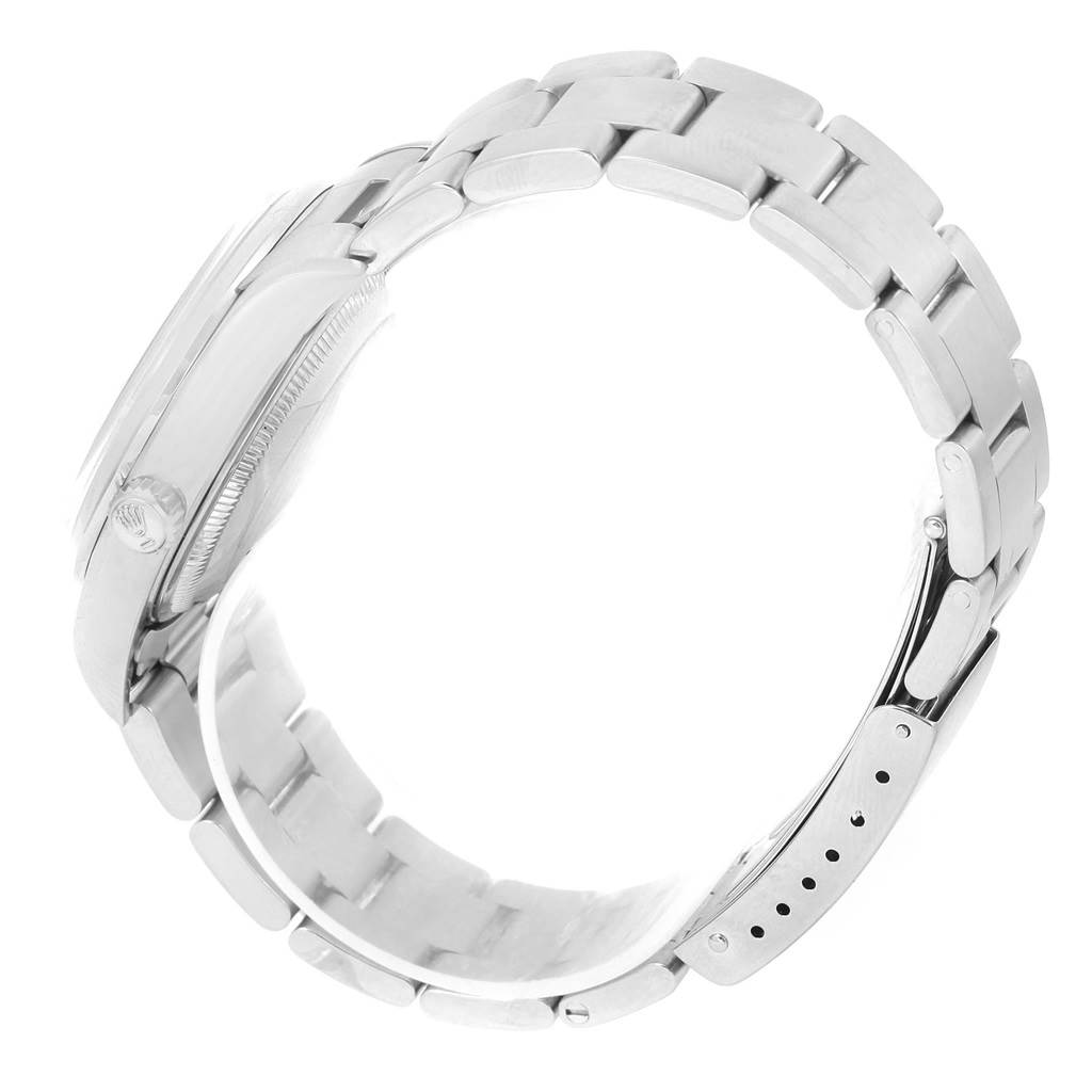 The photo shows a side view of the Rolex Date 15200 Men's Stainless Steel White Dial 15200 Men's Stainless Steel White Dial model watch, highlighting the bracelet and case.