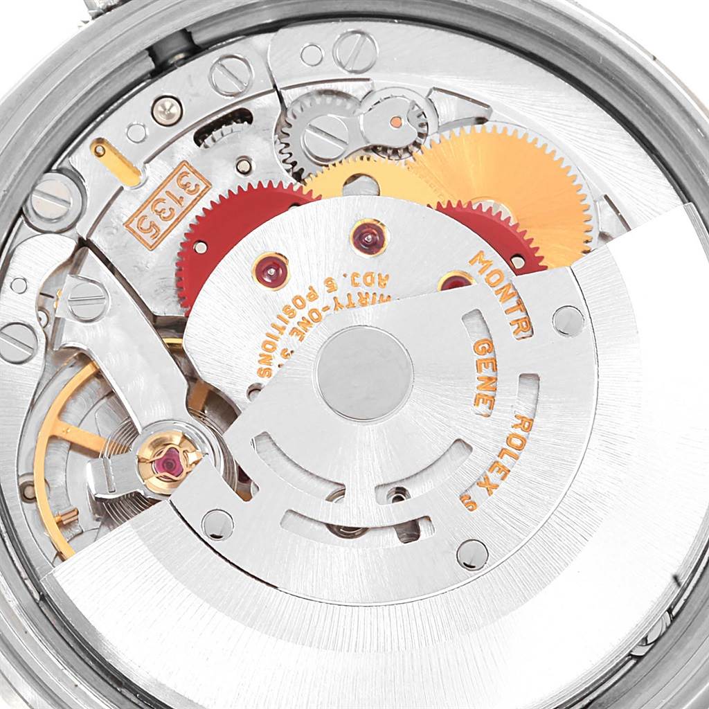 The image shows the internal movement of a Rolex Date 15210 Men's Stainless Steel Grey Dial 15210 Men's Stainless Steel Grey Dial model watch, captured from the back.