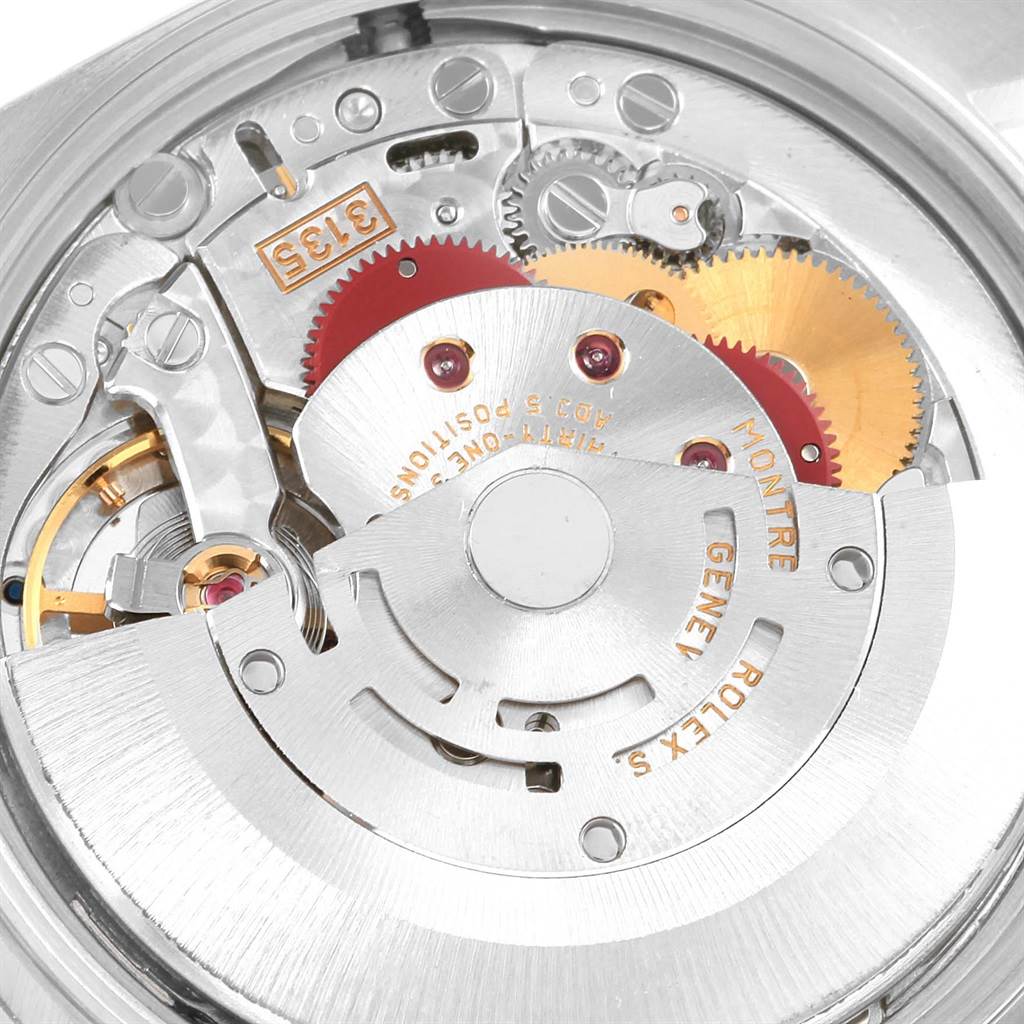 The image shows a detailed view of the movement mechanism from the back of a Rolex Date 15210 Men's Stainless Steel Blue Dial 15210 Men's Stainless Steel Blue Dial watch.