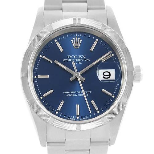 Photo of Rolex Date Blue Dial Oyster Bracelet Steel Mens Watch 15210