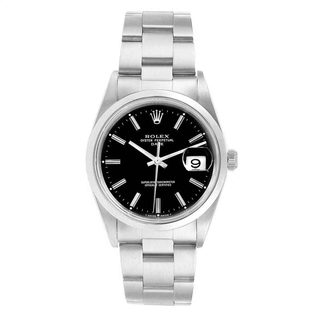 The image shows a front view of a Rolex Date 15200 Men's Stainless Steel Black Dial 15200 Men's Stainless Steel Black Dial model, displaying its dial, bezel, and bracelet.