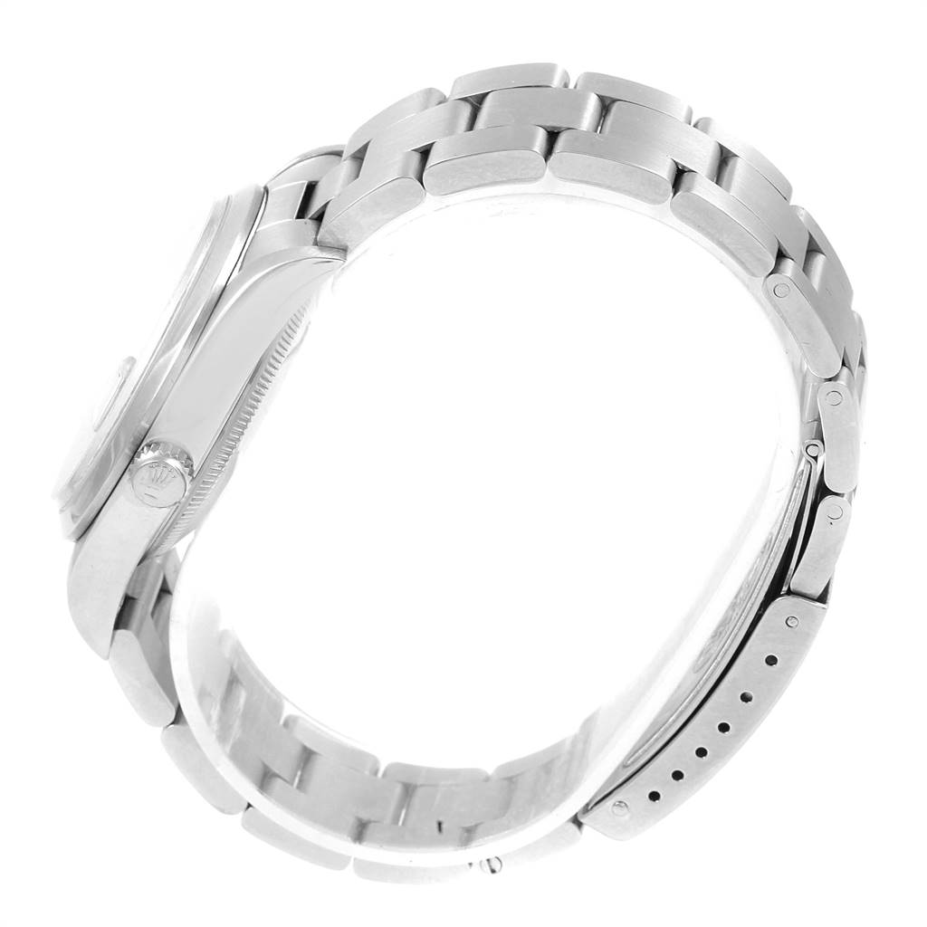 This image shows a side view of the Rolex Date 15200 Men's Stainless Steel Black Dial 15200 Men's Stainless Steel Black Dial model, highlighting the bracelet, clasp, and case.