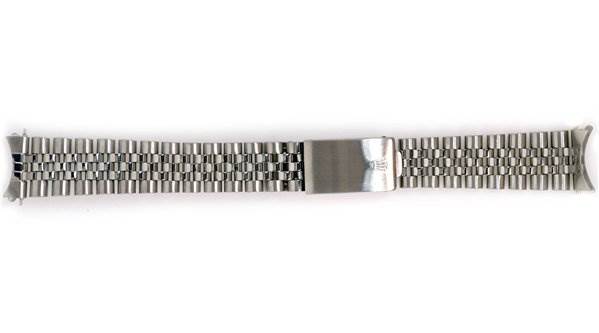 This image shows a top view of a metal bracelet for a Rolex Date 15000 Men's Stainless Steel Purple Dial 15000 Men's Stainless Steel Purple Dial model watch.