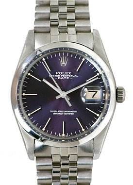 Photo of Rolex Mens Ss Oyster Perpetual Date Purple Stick 15000