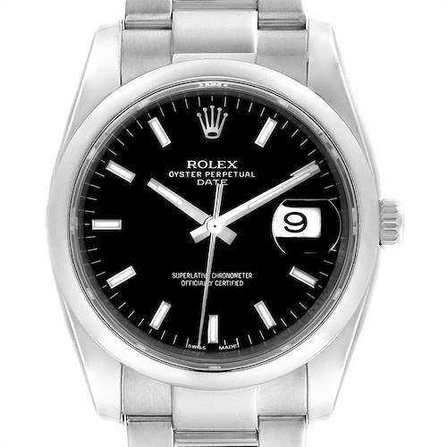 Photo of Rolex Date Stainless Steel Black Baton Dial Mens Watch 115200