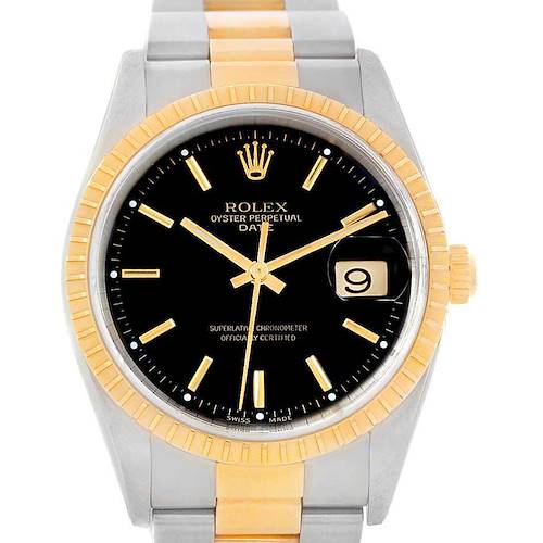 Photo of Rolex Date Mens Steel 18k Yellow Gold Black Dial Mens Watch 15223