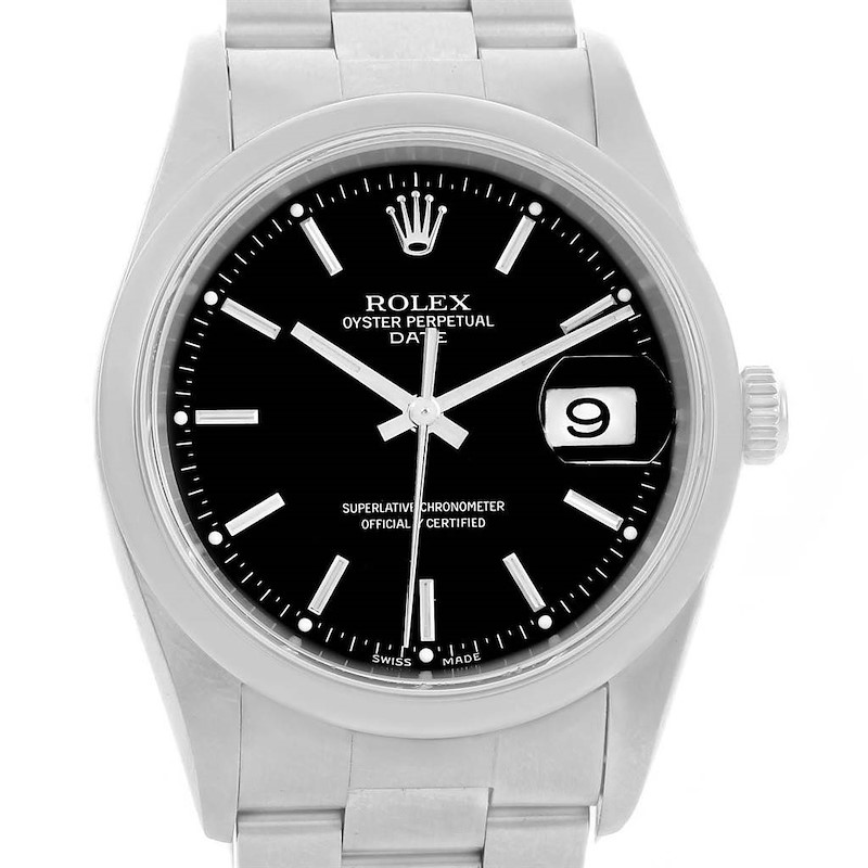 Rolex Date Black Dial Oyster Bracelet Stainless Steel Mens Watch 15200 SwissWatchExpo