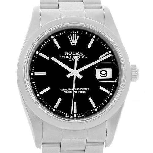 Photo of Rolex Date Black Dial Oyster Bracelet Stainless Steel Mens Watch 15200
