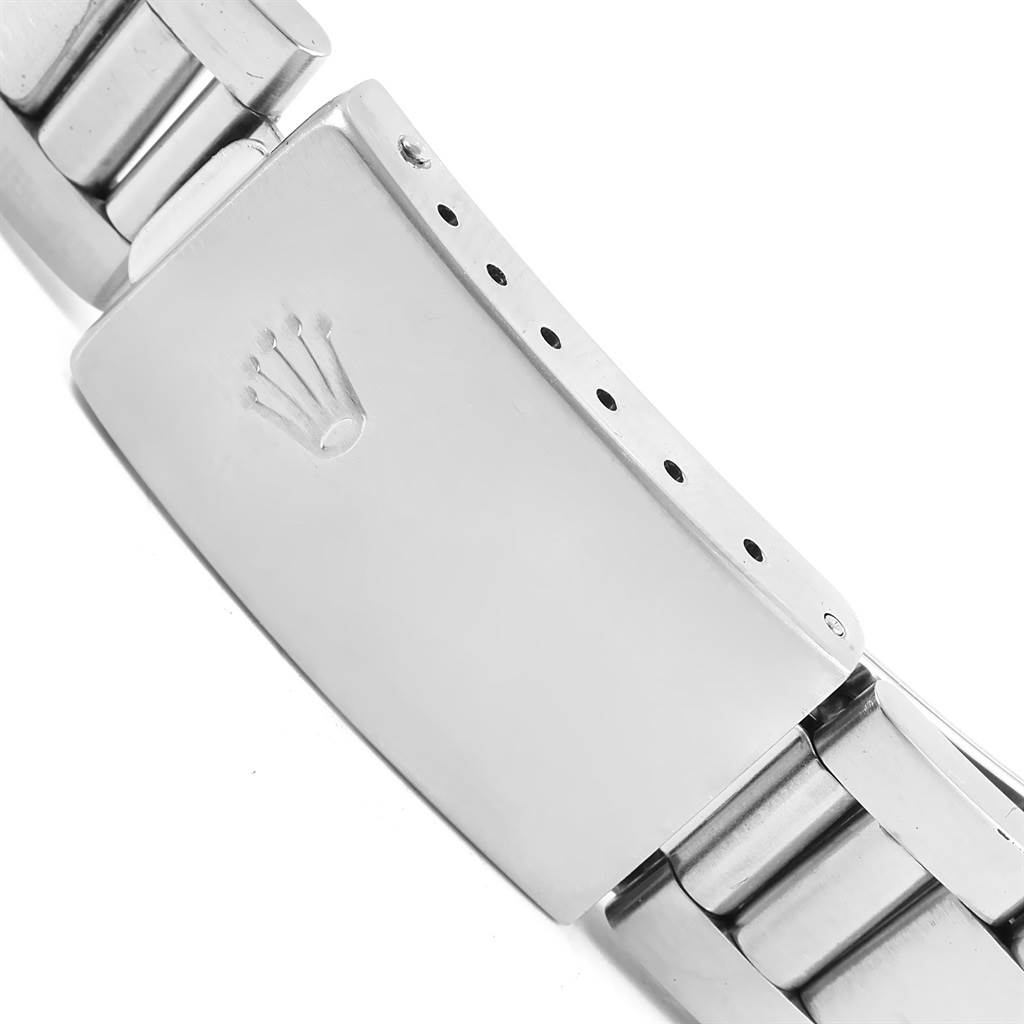 This image shows a close-up of the clasp and part of the bracelet for a Rolex Date 15200 Men's Stainless Steel Black Dial 15200 Men's Stainless Steel Black Dial model watch.