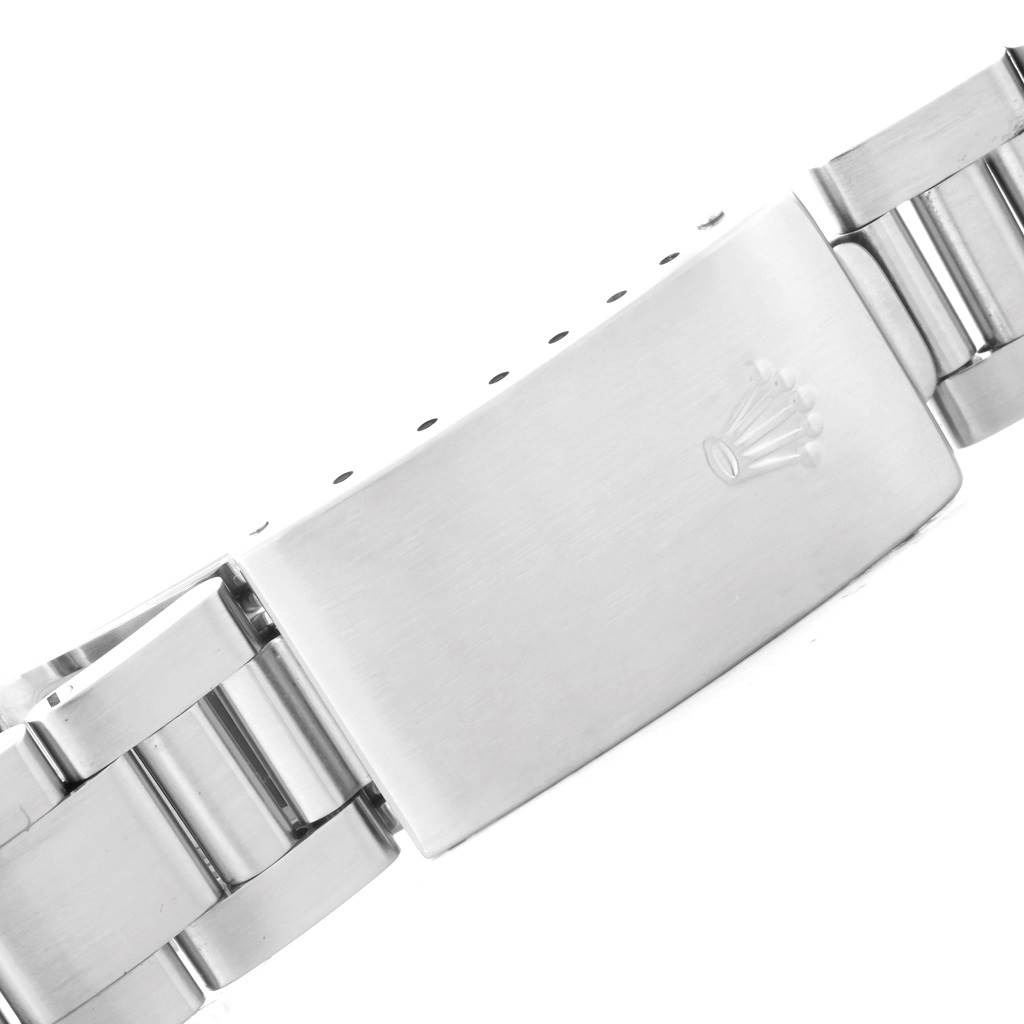 The image shows the clasp and part of the bracelet of a Rolex Date 15210 Men's Stainless Steel Silver Dial 15210 Men's Stainless Steel Silver Dial watch.