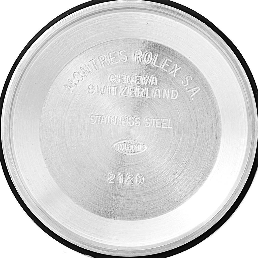 This image shows the internal case back of a Rolex Date 15210 Men's Stainless Steel Silver Dial 15210 Men's Stainless Steel Silver Dial model watch, highlighting the engraved details.