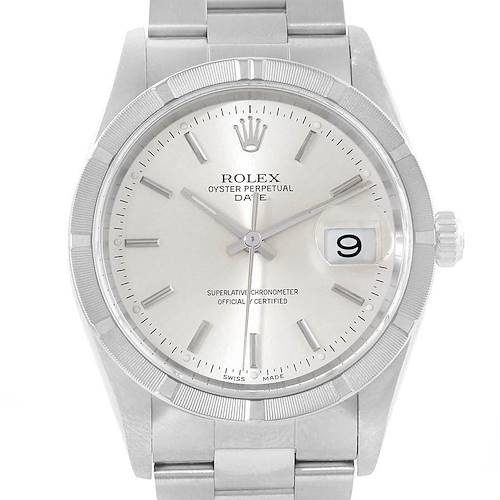 Photo of Rolex Date Silver Baton Dial Oyster Bracelet Mens Watch 15210