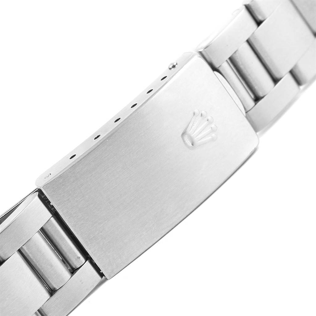 This image shows a close-up of the clasp and part of the bracelet of a Rolex Date 15200 Men's Stainless Steel Silver Dial 15200 Men's Stainless Steel Silver Dial model watch.